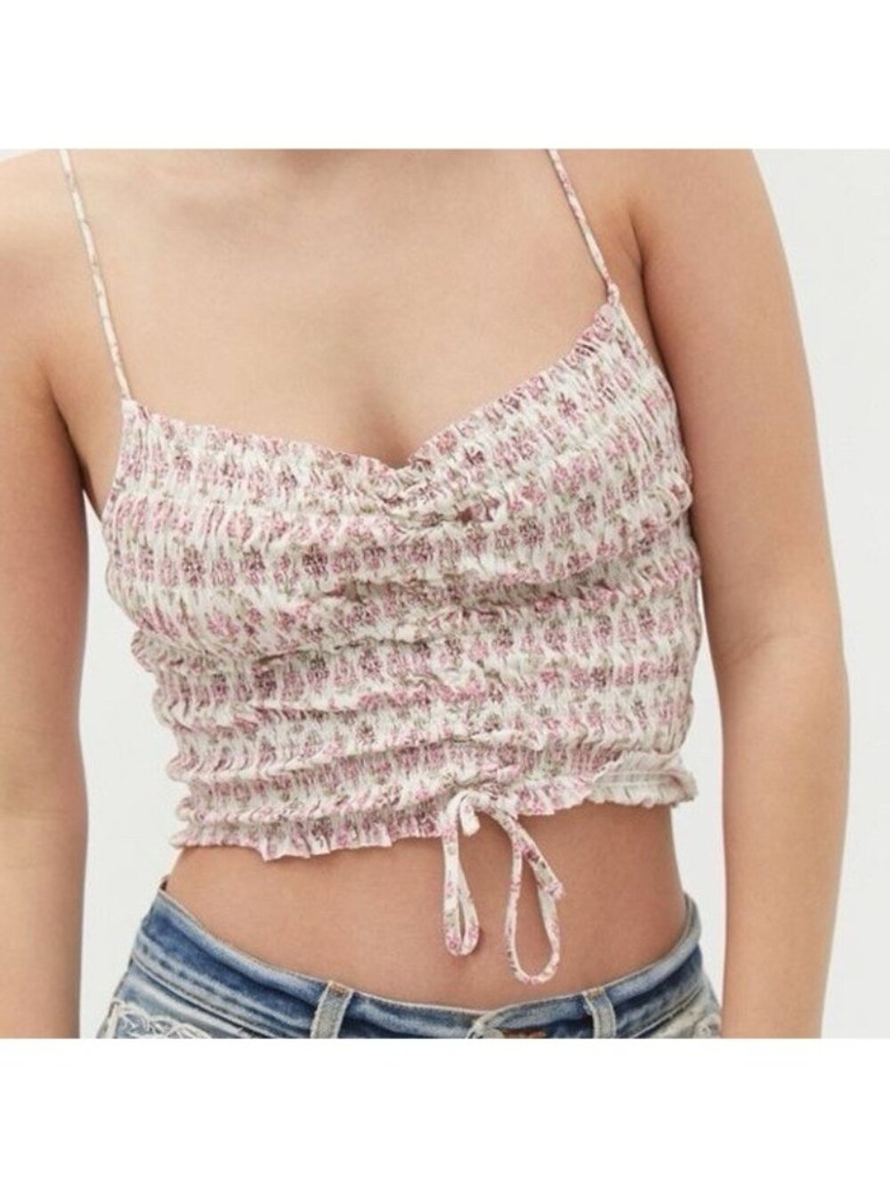 Urban Outfitters Womens Top Camisole Tank Sophie Ruched Cropped Pink Size XS